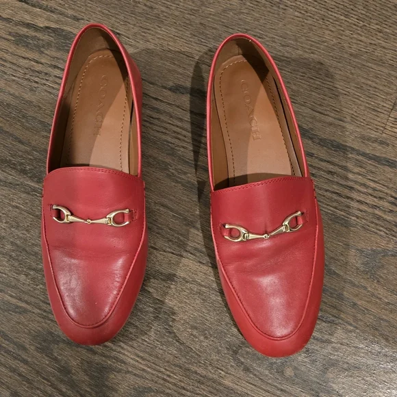 Coach Red Leather Flats with Gold Accent - Picture 2 of 6